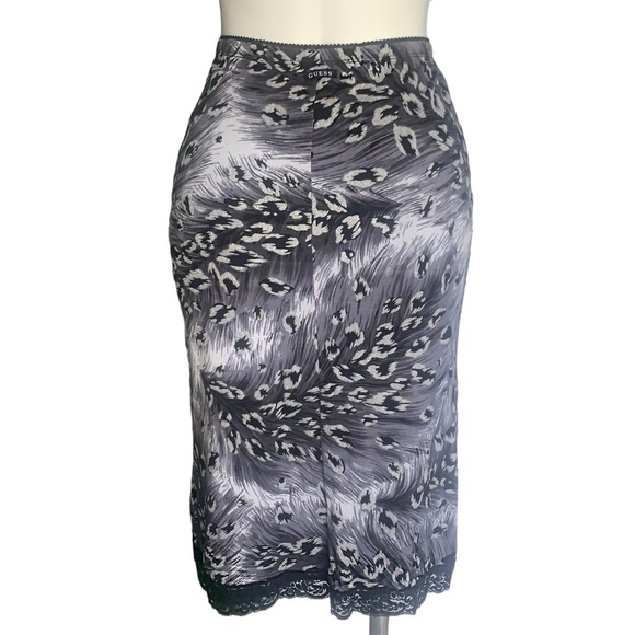 Vintage Y2K Guess Stretch Lace Trim Feather Animal Skirt - Picture 3 of 13